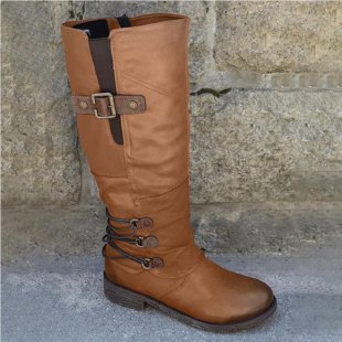 Damen nan wadenhohe Stiefel in Lederoptik mit verstellbaren Zierriemen und profilierter Gummisohle Echo Archiv