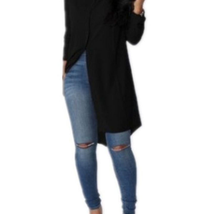 Damen Langes Hemdkleid‑Tunika mit Knopfleiste, Hemdkragen und asymmetrischem Saum – Valéora