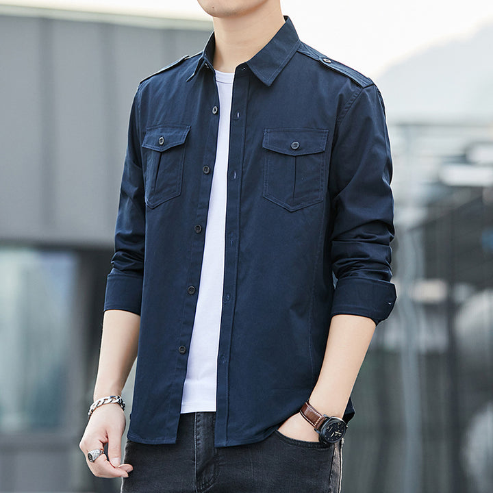 Herren Leichtes Military-inspiriertes Overshirt mit Epauletten und Brustpattentaschen Echoarchiv