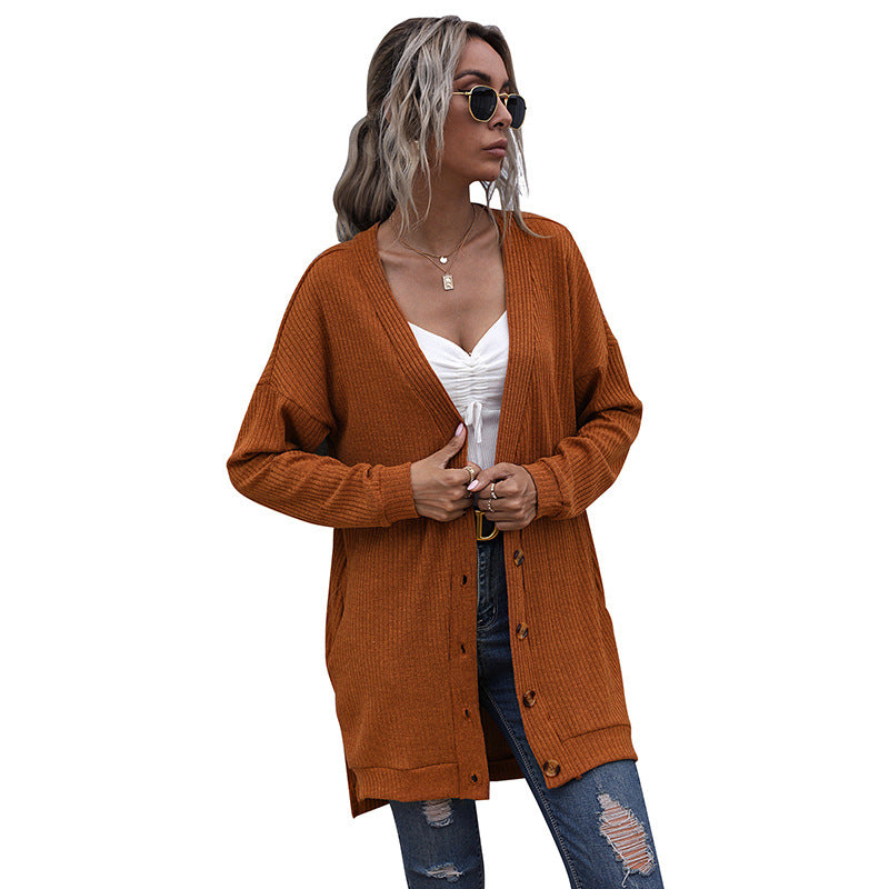 Damen Longline Rippstrick-Cardigan mit Knopfleiste, Eingrifftaschen und Oversize-Silhouette Echoarchiv