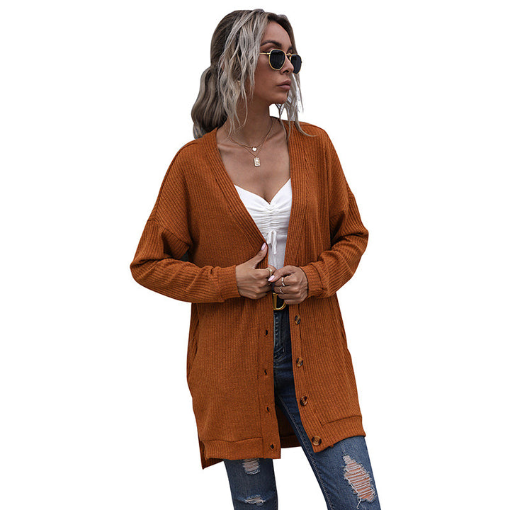 Damen Longline Rippstrick-Cardigan mit Knopfleiste, Eingrifftaschen und Oversize-Silhouette Echoarchiv