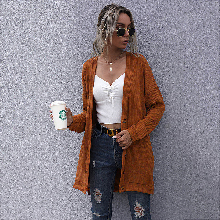 Damen Longline Rippstrick-Cardigan mit Knopfleiste, Eingrifftaschen und Oversize-Silhouette Echoarchiv