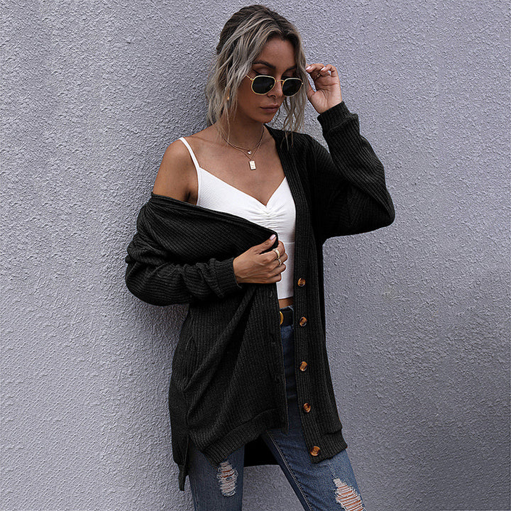 Damen Longline Rippstrick-Cardigan mit Knopfleiste, Eingrifftaschen und Oversize-Silhouette Echoarchiv