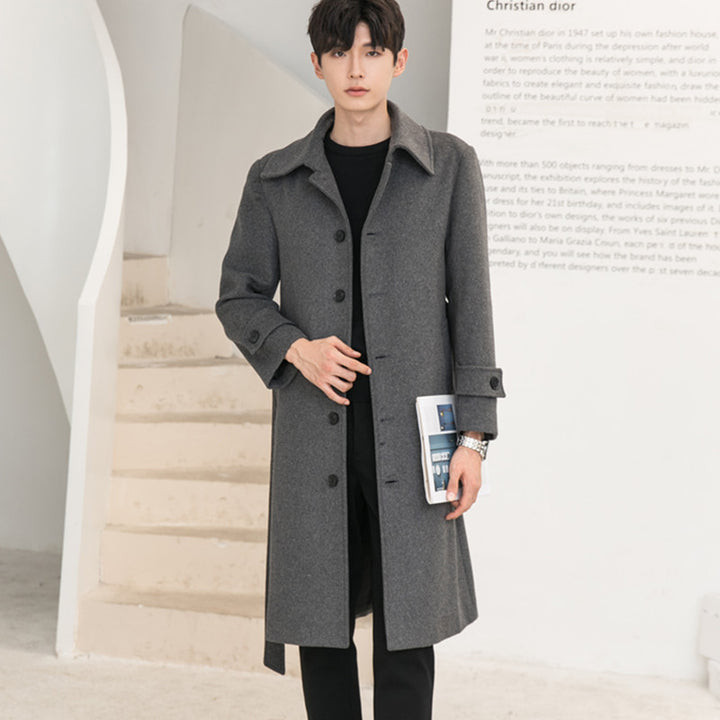Herren Longline-Wollmix-Mantel mit verdeckter Knopfleiste und Schalkragen Echoarchiv