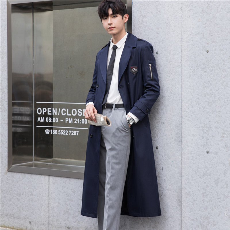 Herren Lange taillierte Trenchcoat-Jacke mit Reißärmeltasche, Wind- und Wasserabweisend Echoarchiv