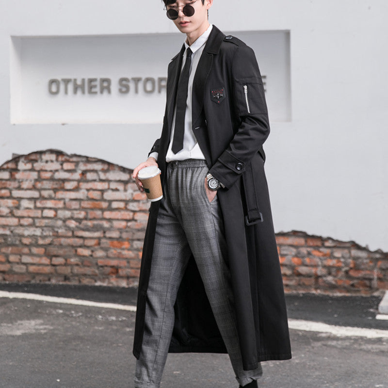 Herren Lange taillierte Trenchcoat-Jacke mit Reißärmeltasche, Wind- und Wasserabweisend Echoarchiv