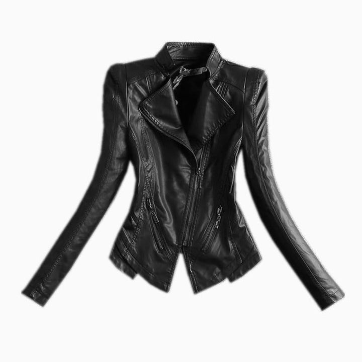 Echoarchiv | Damen Slim Fit PU-Lederjacke mit Reißverschlussnähten