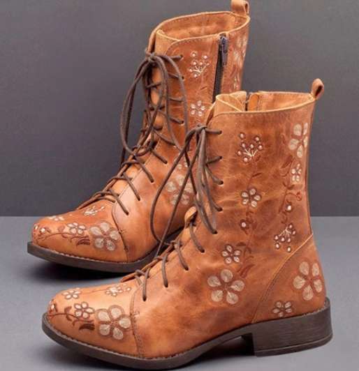 Damen bestickte Combat-Stiefelette mit floralem Stickmotiv, seitlicher Reißverschluss und gepolstertem Komfortfußbett Echo Archiv
