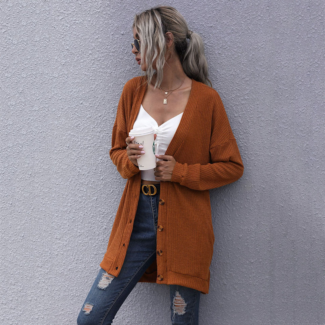Damen Longline Rippstrick-Cardigan mit Knopfleiste, Eingrifftaschen und Oversize-Silhouette Echoarchiv