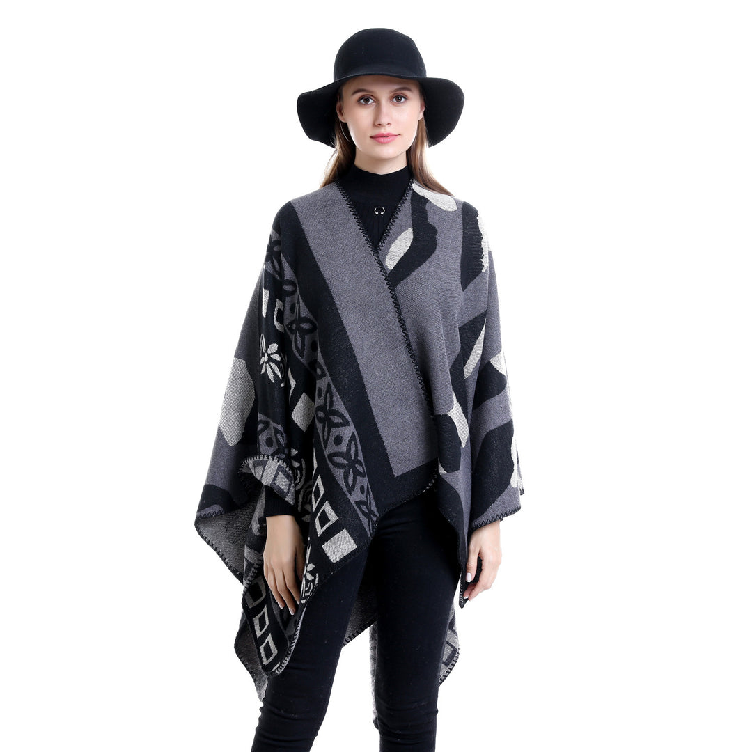 Damen Jacquard‑Strickruana im Oversize‑Fall mit grafischer Musterung Echo Archiv