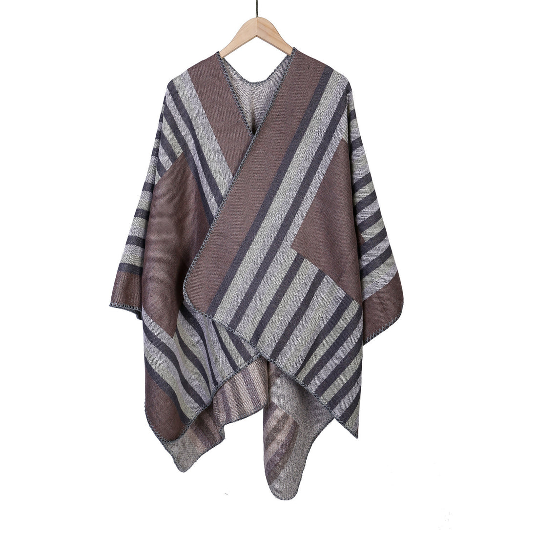 Damen Wendefreundliche Ruana im Oversize mit diagonalen Blockstreifen und dekorativer Zierkante – Avérine