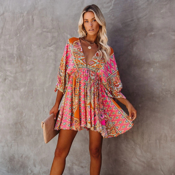 Echoarchiv | Trendy Kurze Boho Blumenkleid für Damen
