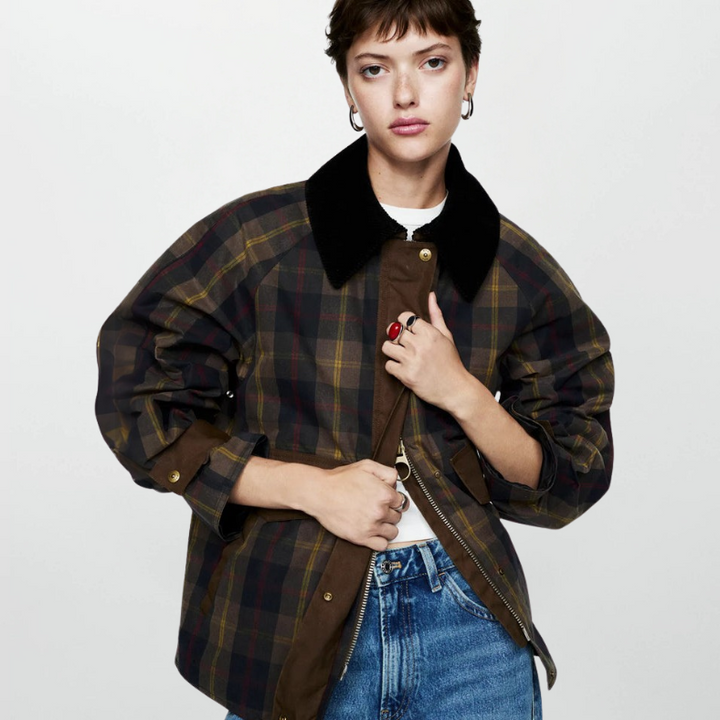Echoarchiv | Trendy Damen Karomuster Zip-Up Jacke