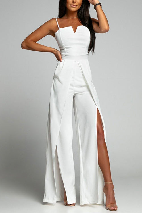 Echoarchiv | Hohe Taille Schlitz Fließender Breiter Bein Cami Jumpsuit