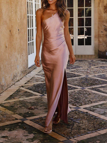 Echoarchiv | Ein Schulter Satin Maxikleid mit Schlitz für Damen