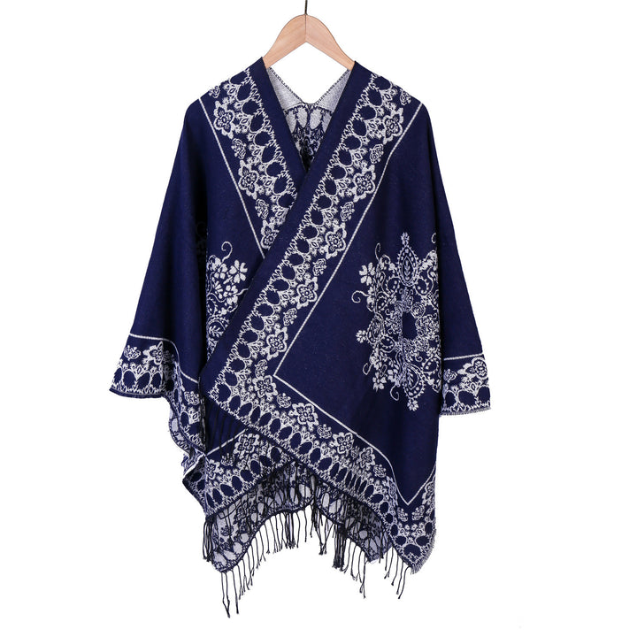 Damen Jacquard‑Poncho im Kimono‑Fall mit Fransensaum Echo Archiv