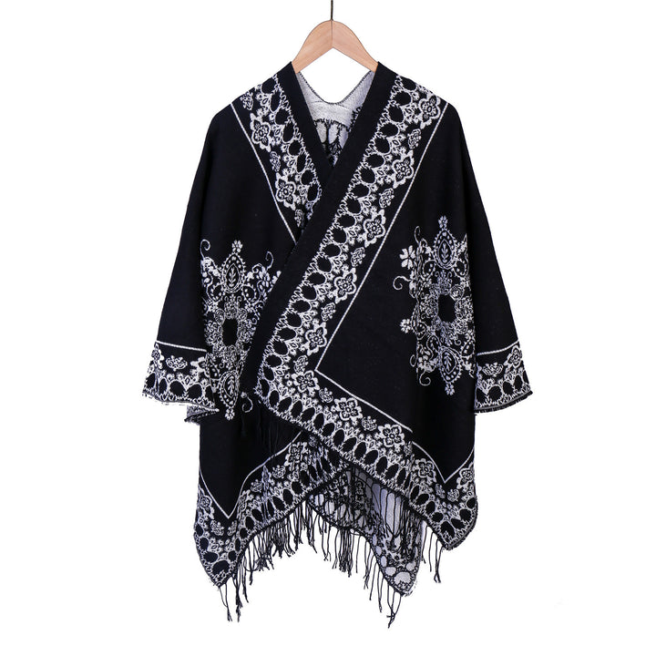 Damen Jacquard‑Poncho im Kimono‑Fall mit Fransensaum Echo Archiv