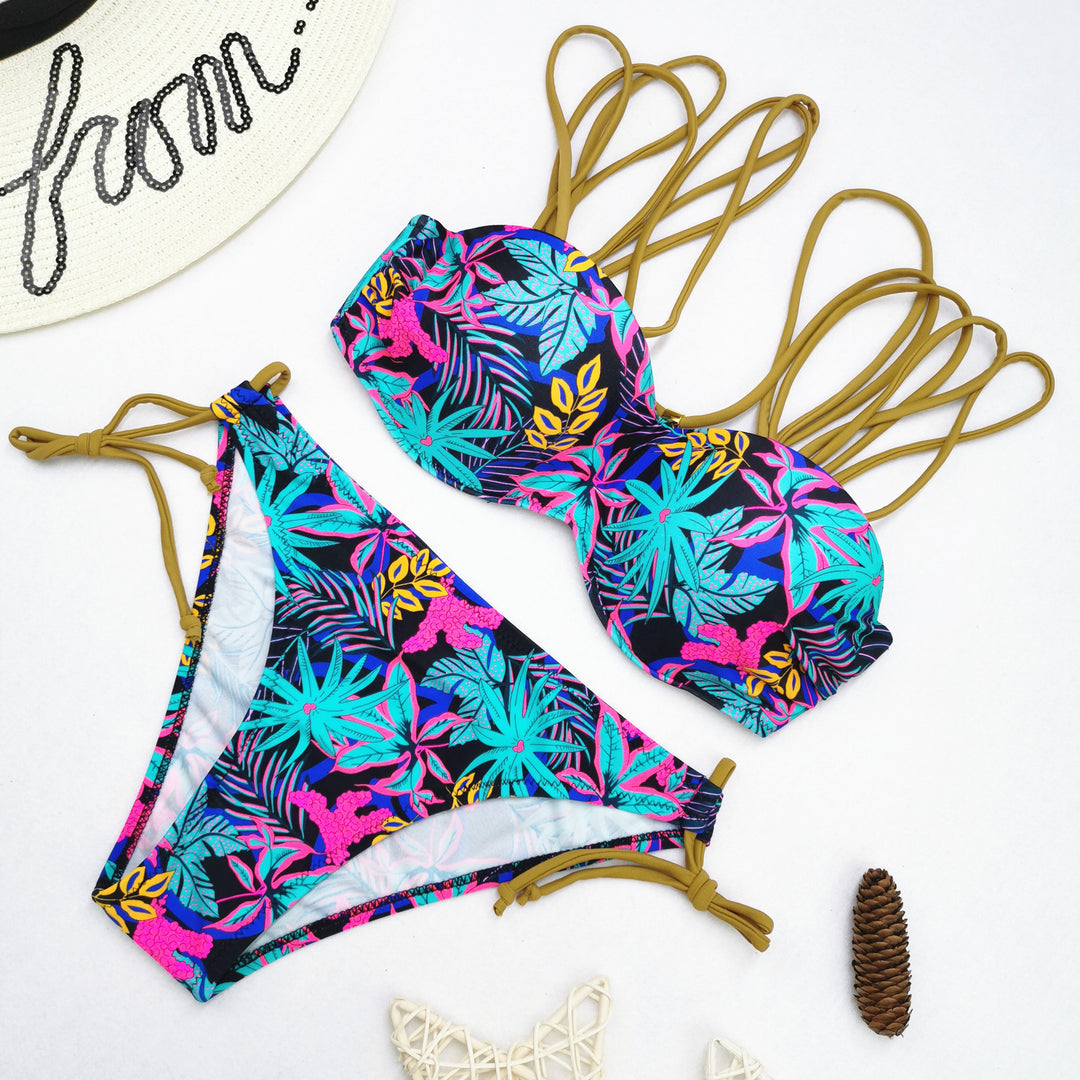Damen Bikini-Set mit raffiniertem Schnür-Design und lebhaften Mustern Echo Archiv