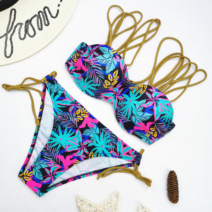 Damen Bikini-Set mit raffiniertem Schnür-Design und lebhaften Mustern Echo Archiv