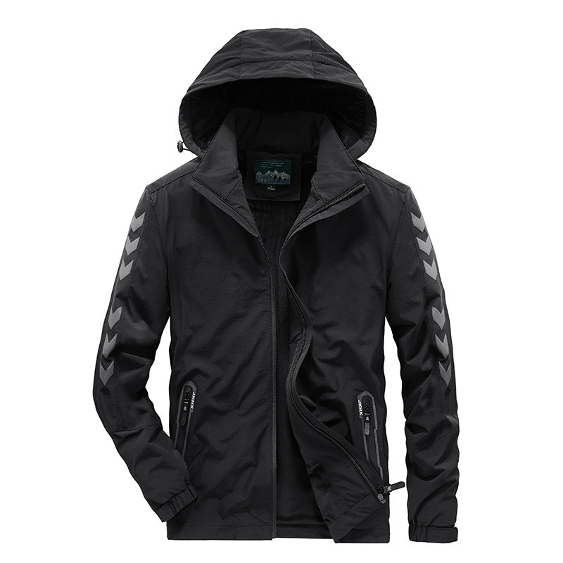 Herren wasserabweisende Softshelljacke mit Kapuze, reflektierenden Chevron-Streifen und Reißverschlusstaschen Echo Archiv