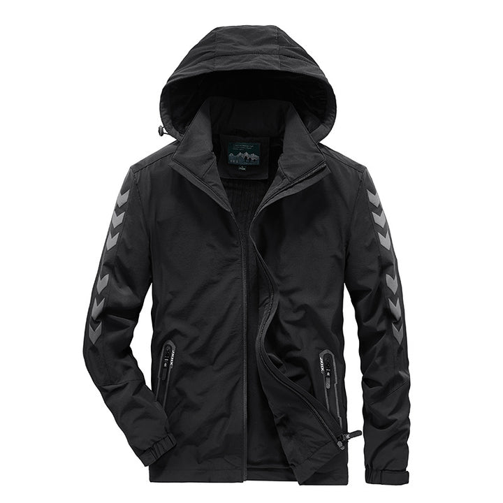 Herren wasserabweisende Softshelljacke mit Kapuze, reflektierenden Chevron-Streifen und Reißverschlusstaschen Echo Archiv