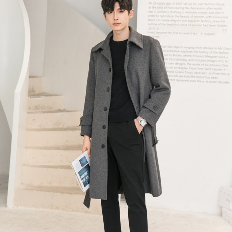 Herren Longline-Wollmix-Mantel mit verdeckter Knopfleiste und Schalkragen Echoarchiv