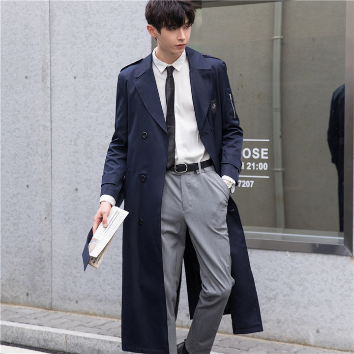 Herren Lange taillierte Trenchcoat-Jacke mit Reißärmeltasche, Wind- und Wasserabweisend Echoarchiv
