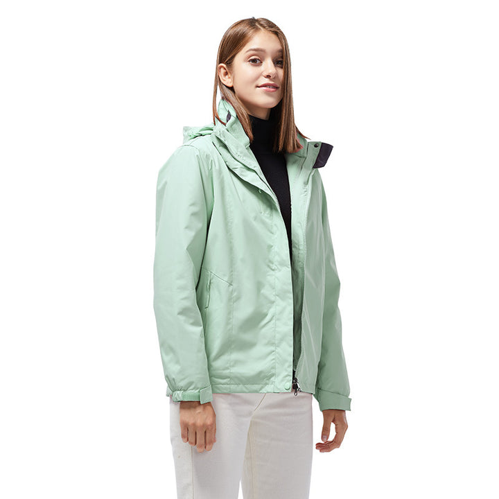 Damen Leichte wasserdichte Kapuzenjacke mit Reißverschluss und verstellbarem Saum – Célinea