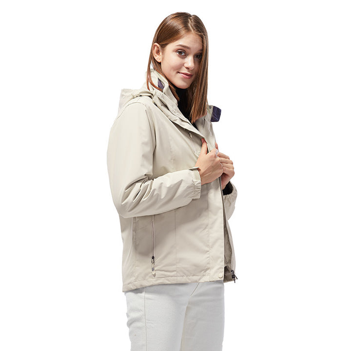 Damen Leichte wasserdichte Kapuzenjacke mit Reißverschluss und verstellbarem Saum – Célinea