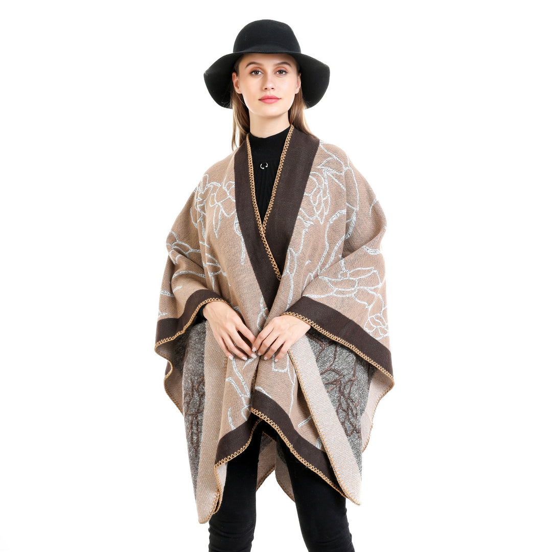 Damen Oversize-Strickruana mit floraler Kontraststickerei Echo Archiv