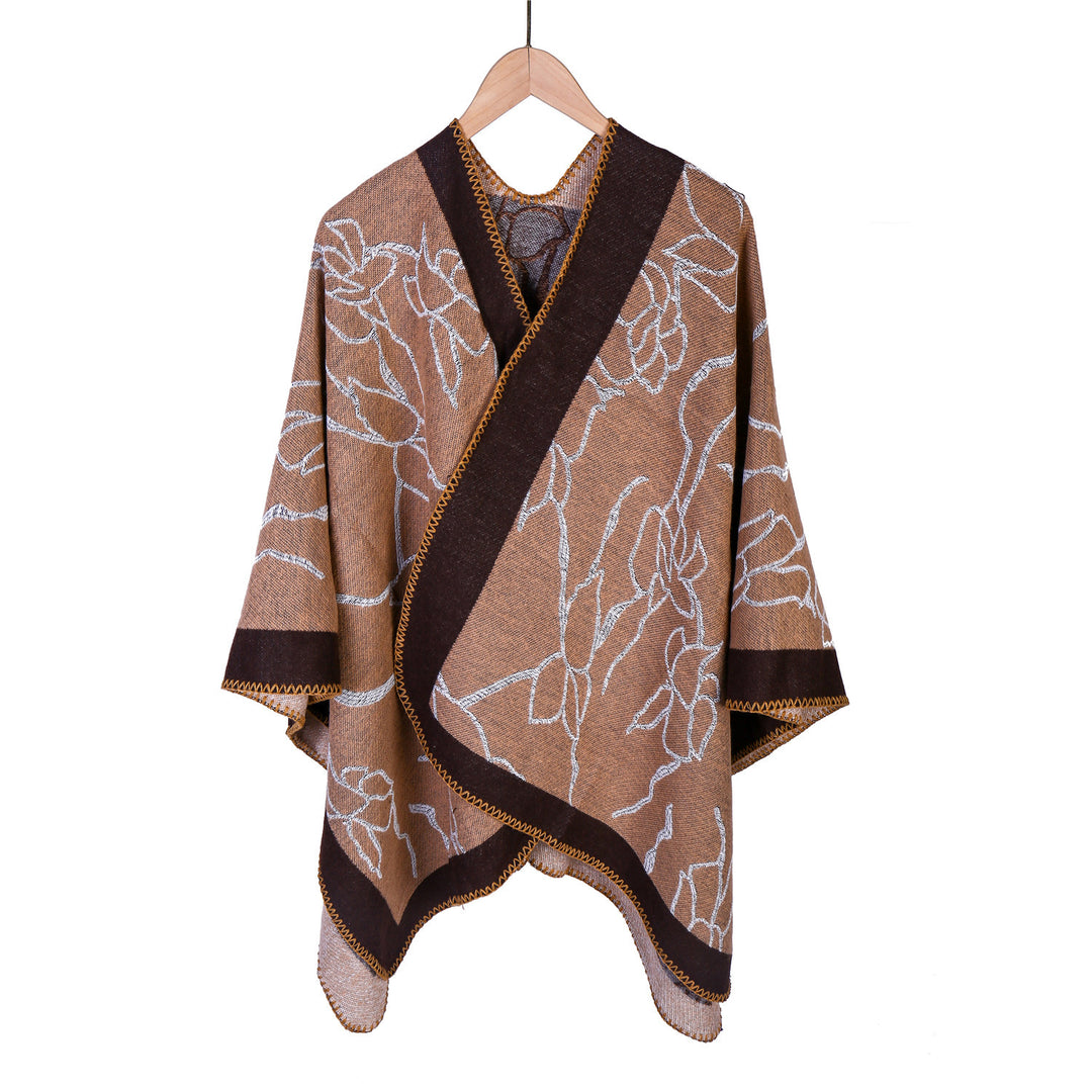 Damen Oversize-Strickruana mit floraler Kontraststickerei Echo Archiv