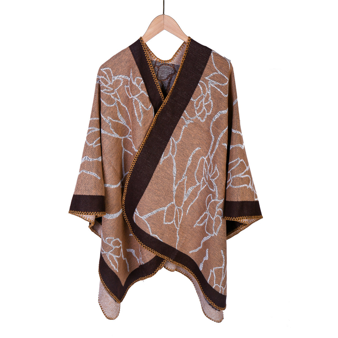 Damen Oversize-Strickruana mit floraler Kontraststickerei – Veloura