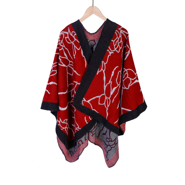 Damen Oversize-Strickruana mit floraler Kontraststickerei Echo Archiv