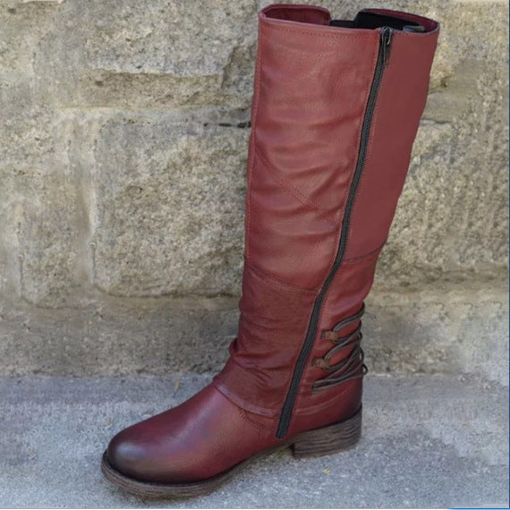Damen nan wadenhohe Stiefel in Lederoptik mit verstellbaren Zierriemen und profilierter Gummisohle Echo Archiv