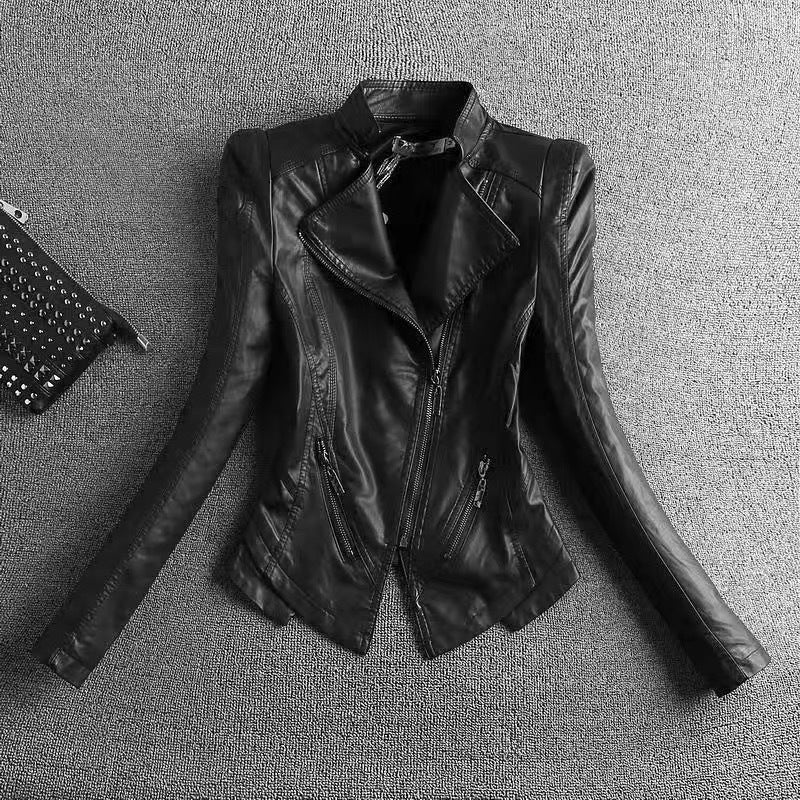 Echoarchiv | Damen Slim Fit PU-Lederjacke mit Reißverschlussnähten