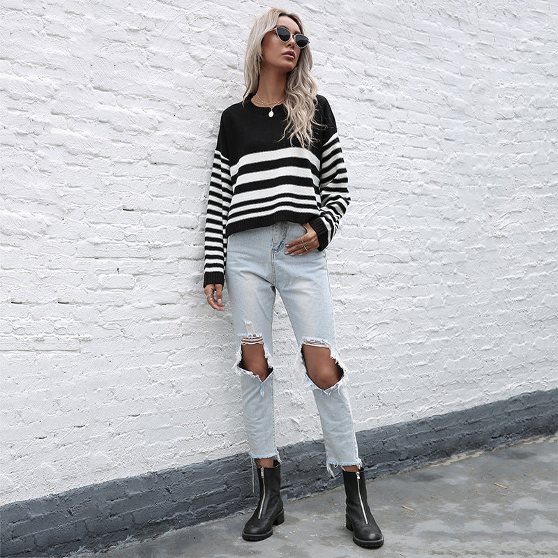 Damen Oversize-Feinstrickpullover mit Block- und Querstreifen Echoarchiv