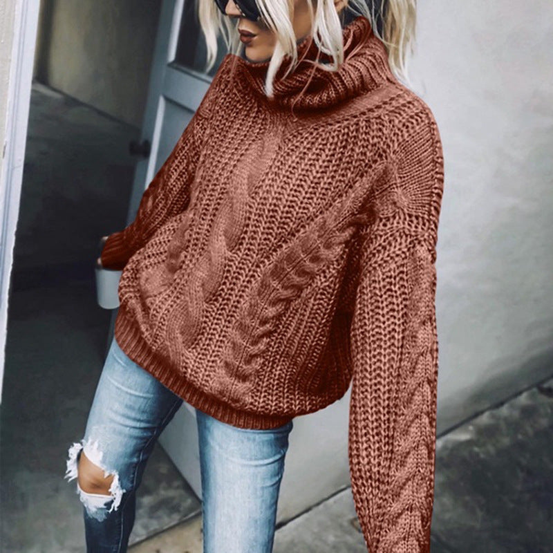 Damen nan Oversized Strickpullover mit grobem Zopfmuster und Rollkragen Echo Archiv