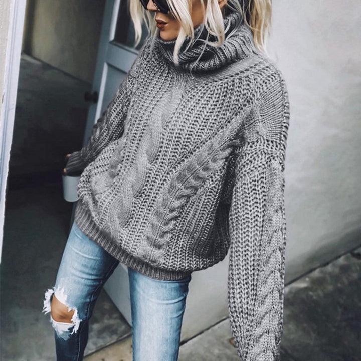 Damen nan Oversized Strickpullover mit grobem Zopfmuster und Rollkragen Echo Archiv