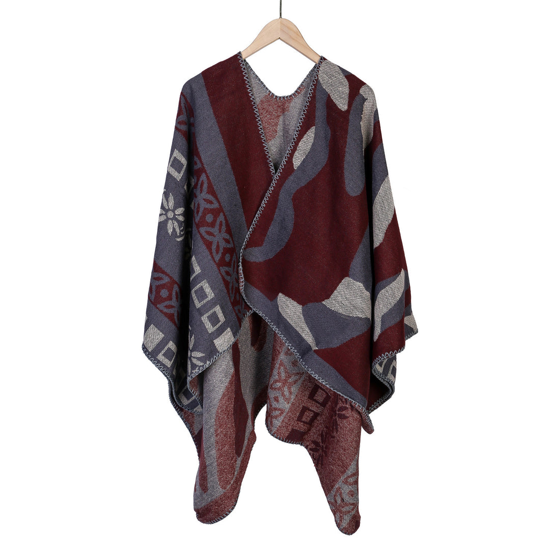 Damen Jacquard‑Strickruana im Oversize‑Fall mit grafischer Musterung Echo Archiv