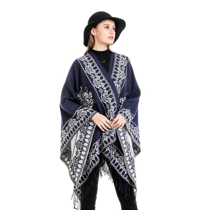 Damen Jacquard‑Poncho im Kimono‑Fall mit Fransensaum Echo Archiv