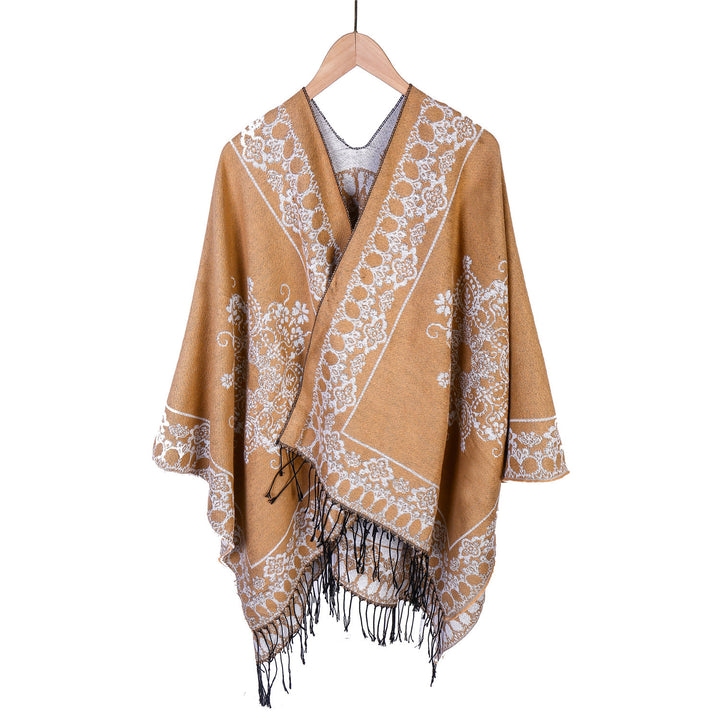 Damen Jacquard‑Poncho im Kimono‑Fall mit Fransensaum Echo Archiv