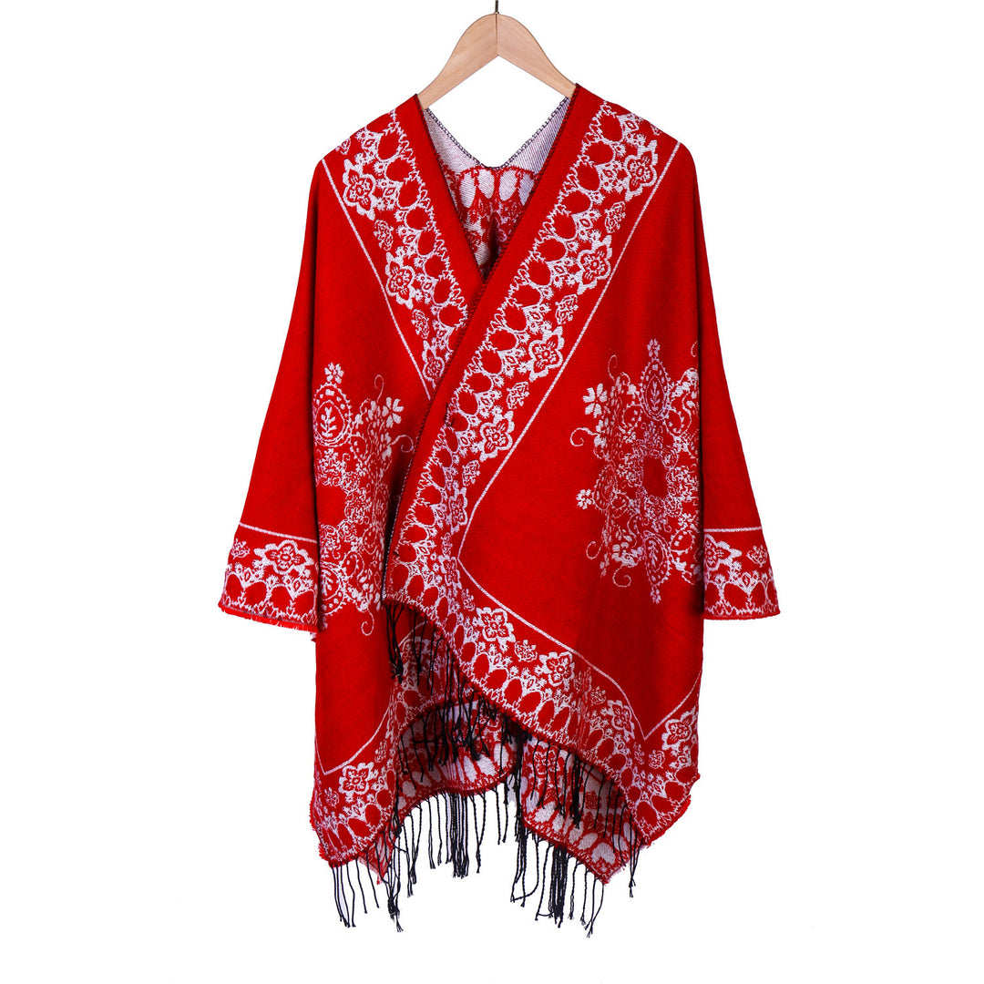 Damen Jacquard‑Poncho im Kimono‑Fall mit Fransensaum Echo Archiv