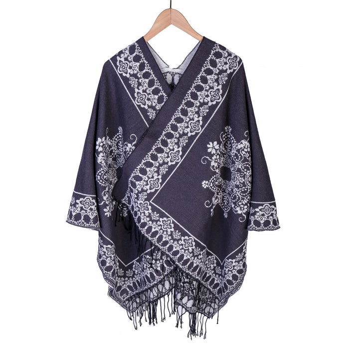 Damen Jacquard‑Poncho im Kimono‑Fall mit Fransensaum Echo Archiv