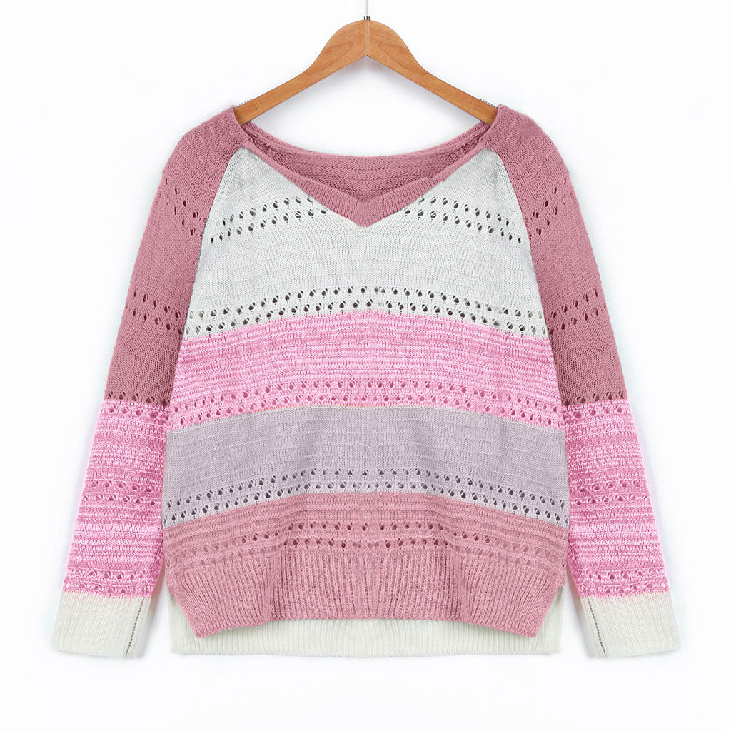 Damen Strickpullover mit V‑Ausschnitt, lockerem Oversize‑Schnitt und Ajour‑Muster – Mavelle