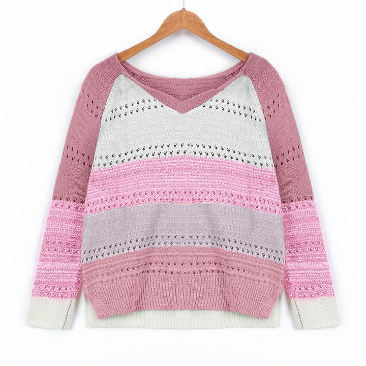 Damen Strickpullover mit V‑Ausschnitt, lockerem Oversize‑Schnitt und Ajour‑Muster – Mavelle