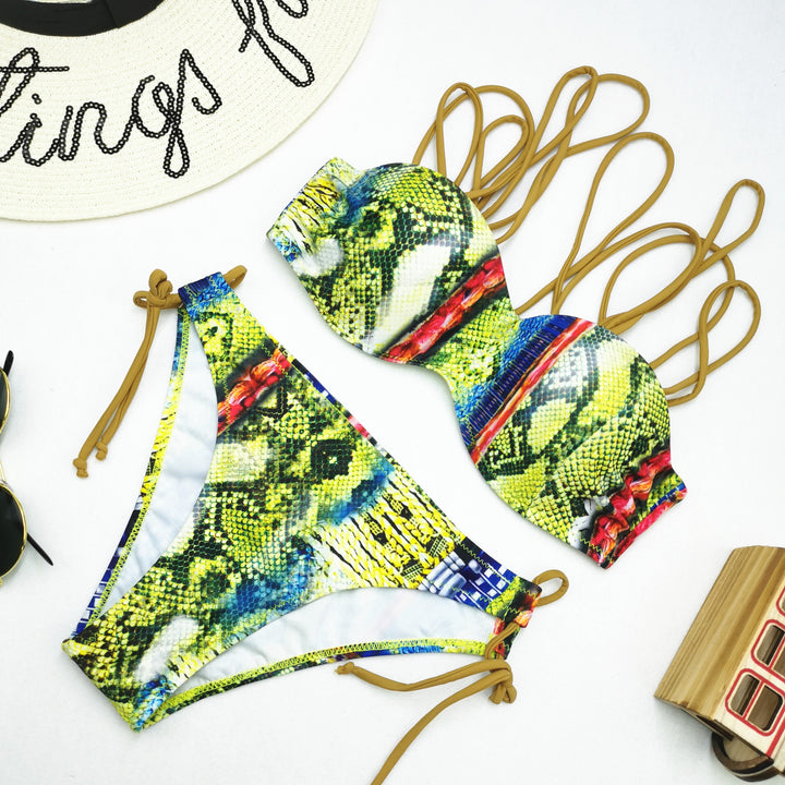Damen Bikini-Set mit raffiniertem Schnür-Design und lebhaften Mustern Echo Archiv