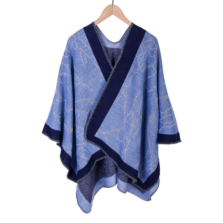 Damen Oversize-Strickruana mit floraler Kontraststickerei Echo Archiv
