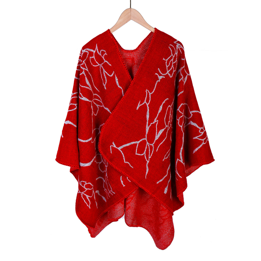 Damen Oversize-Strickruana mit floraler Kontraststickerei Echo Archiv