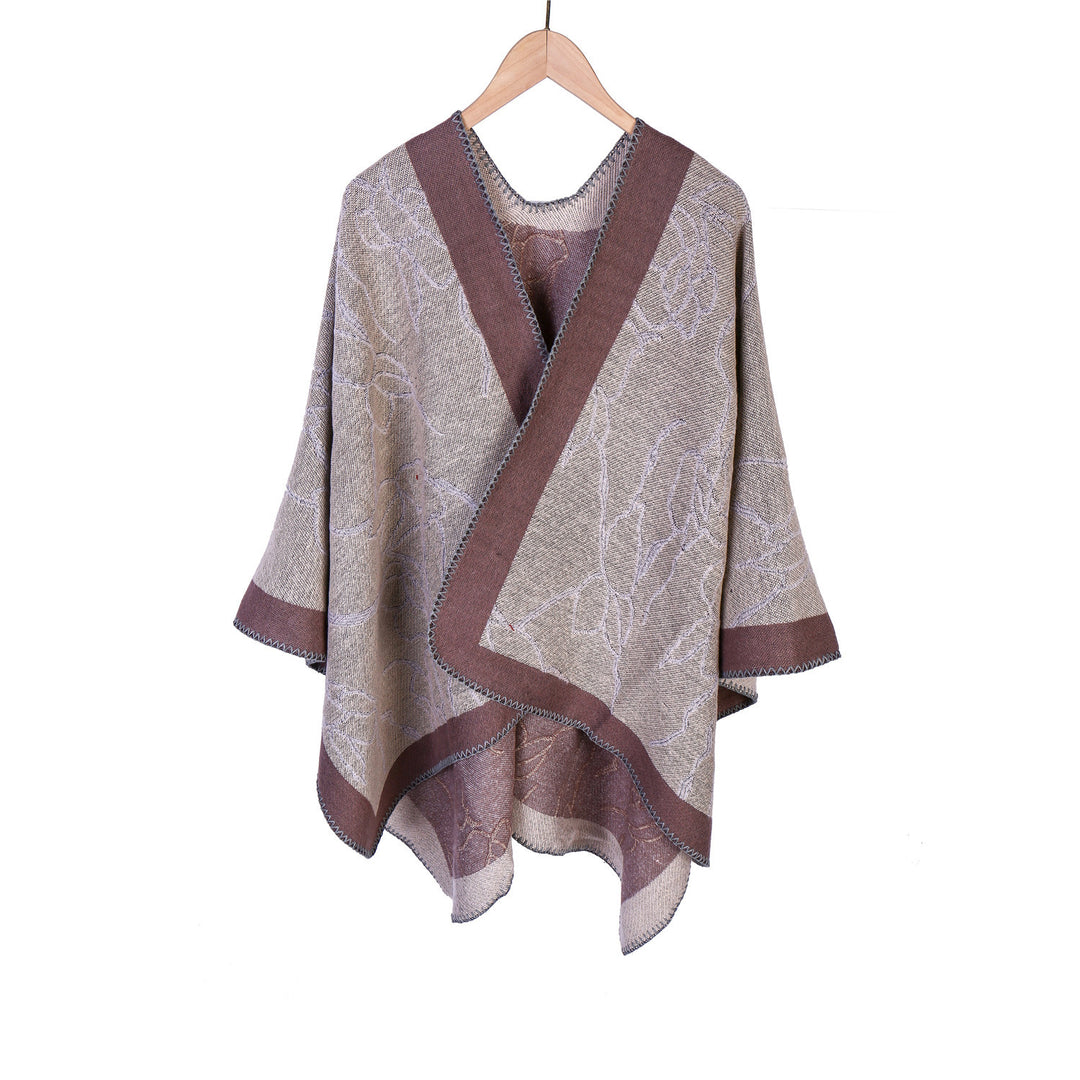 Damen Oversize-Strickruana mit floraler Kontraststickerei Echo Archiv