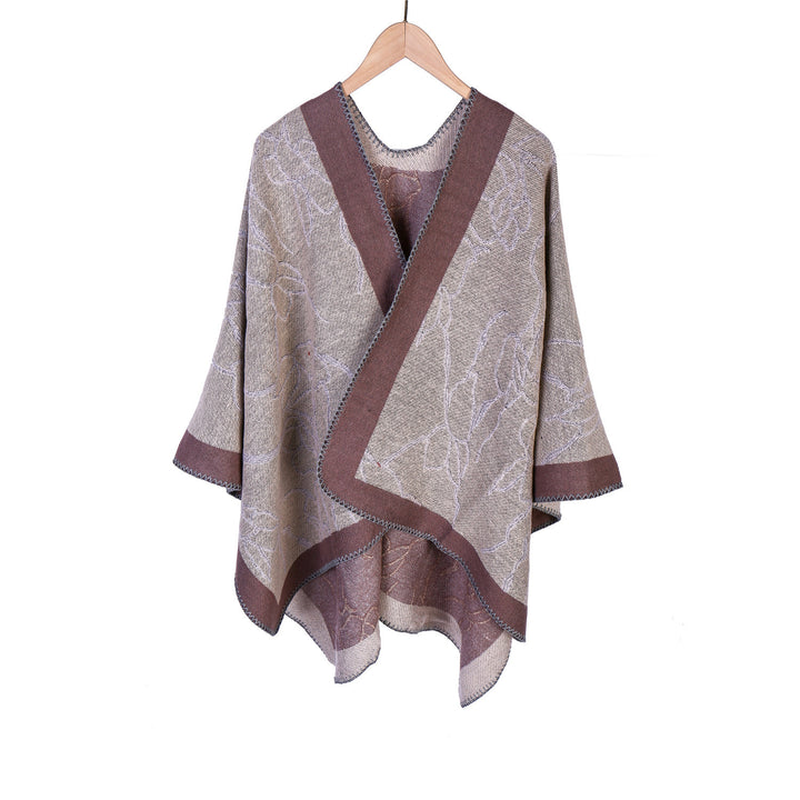 Damen Oversize-Strickruana mit floraler Kontraststickerei Echo Archiv
